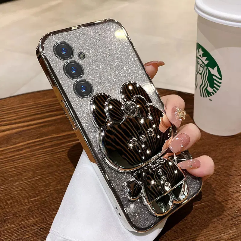 Luxury Lifestyle Photography - เคสโทรศัพท์มือถือแบบมีขาตั้ง รุ่นหรูหรา ประดับกลิตเตอร์ ลายกระต่าย สำหรับ Samsung