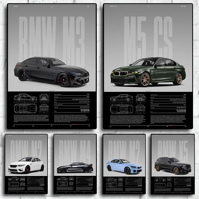 Luxury Lifestyle Photography - แฟชั่นที่มีชื่อเสียงรถการแข่งขัน M4 M3 Supercar Nordic โปสเตอร์ภาพวาดผ้าใบ